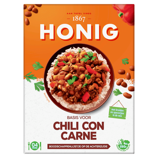 Foto van Honig Kruidenmix chili con carne op witte achtergrond
