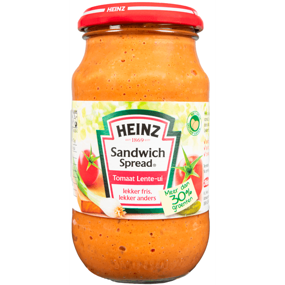 Foto van Heinz Sandwich spread tomaat en lente-ui op witte achtergrond