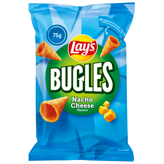 Foto van Lay's Bugles nacho cheese op witte achtergrond