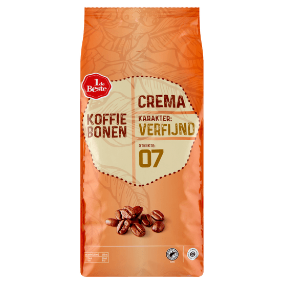 Foto van 1 de Beste Koffiebonen crema op witte achtergrond