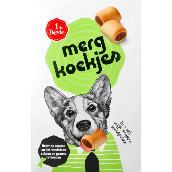 Foto van 1 de Beste Hondensnacks mergkoekjes op witte achtergrond