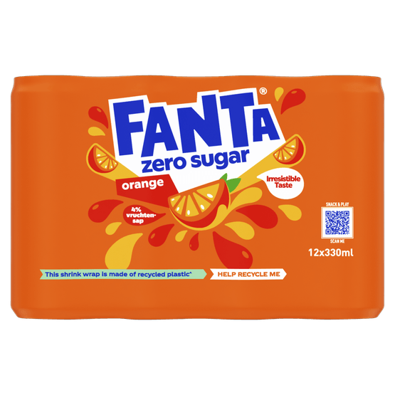Foto van Fanta Orange no sugar 12x33 cl op witte achtergrond
