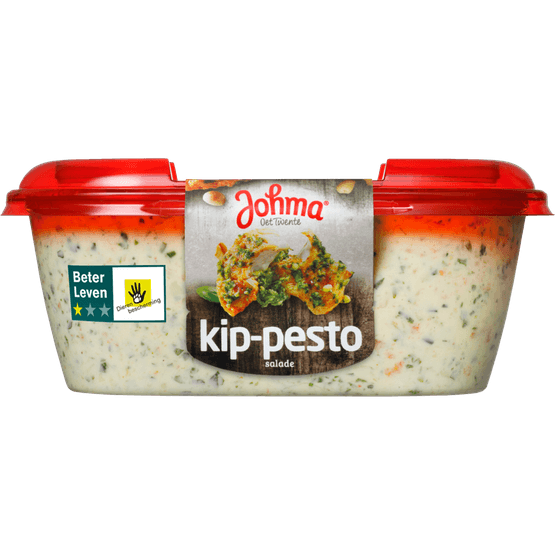 Foto van Johma Kip-pestosalade op witte achtergrond