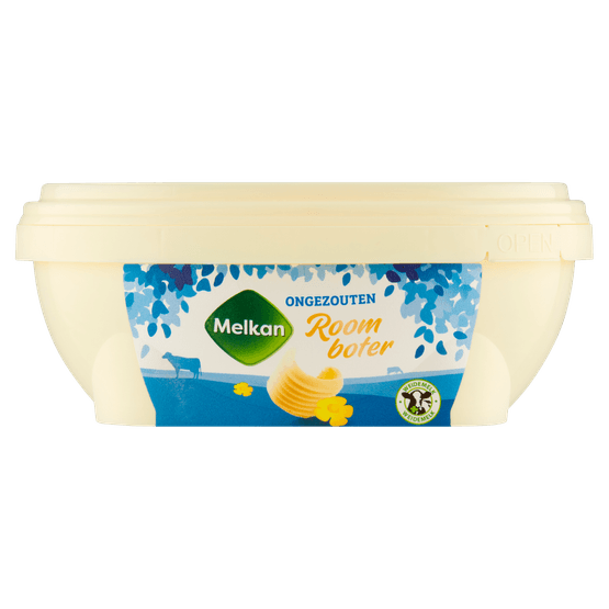 Foto van Melkan Smeerbare roomboter ongezouten op witte achtergrond