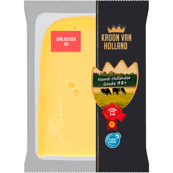 Foto van Kroon van Holland Jong belegen kaas 48+ plakken op witte achtergrond
