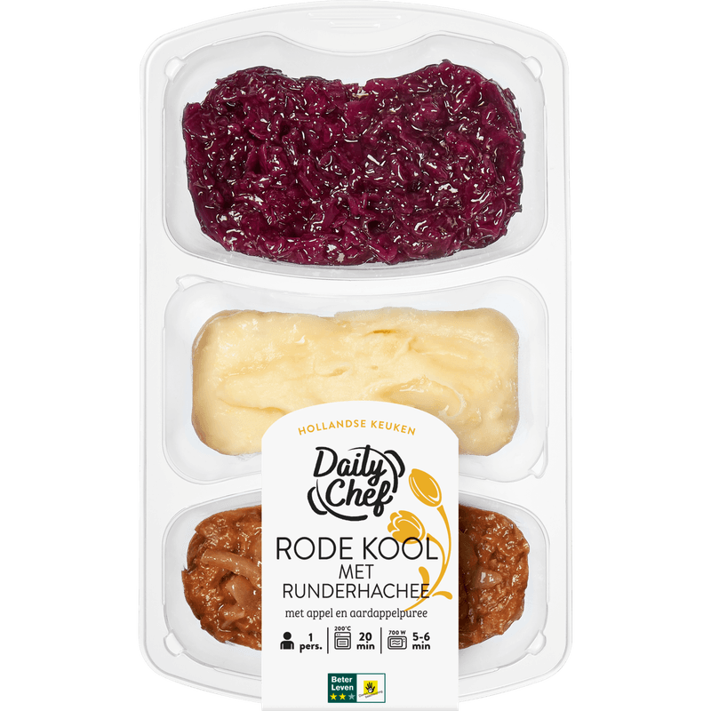 Daily Chef Rode kool met runderhachee appel en aardappelpuree