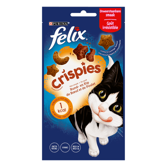 Foto van Felix Kattensnacks crispies crispies rund en kip op witte achtergrond