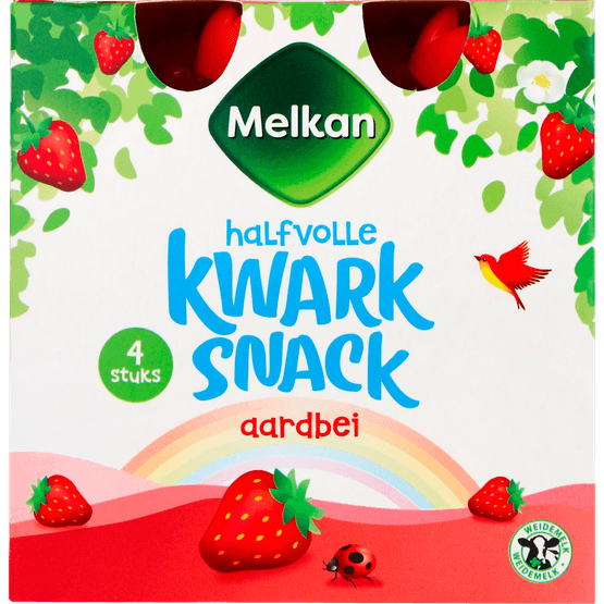 Foto van Melkan Halfvolle kwark snack aardbei 4 st. op witte achtergrond
