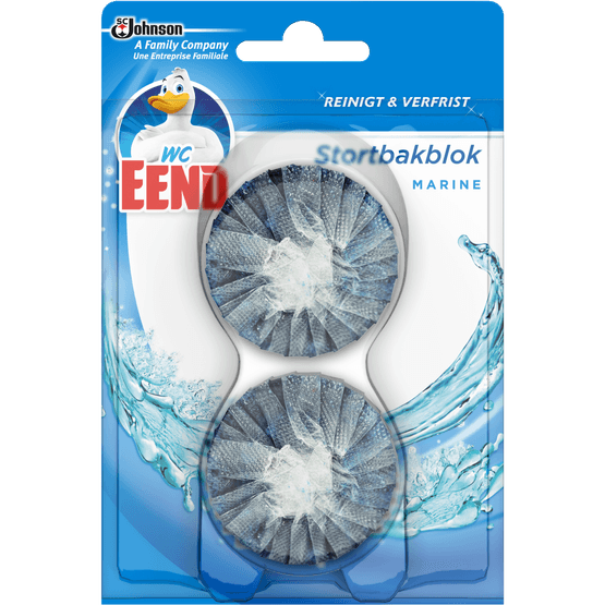 Foto van WC-eend Toiletblok stortbakblok blauw op witte achtergrond