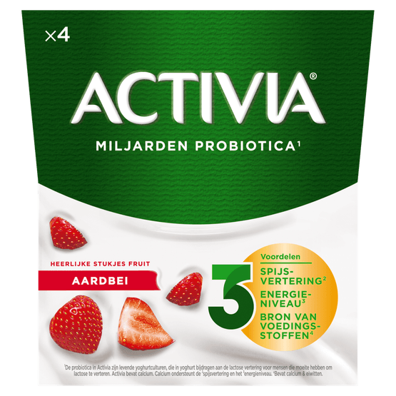 Foto van Activia Yoghurt aardbei op witte achtergrond