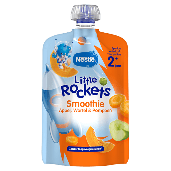 Foto van Nestlé Little rockets smoothie appel wortel pompoen op witte achtergrond