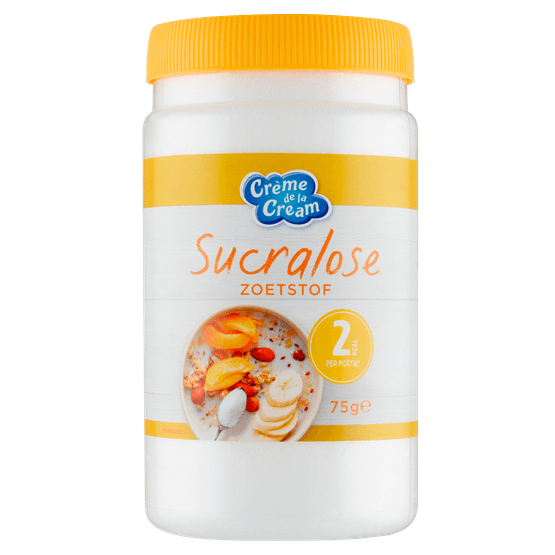 Foto van Creme de la creme Zoetstof sucralose op witte achtergrond