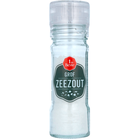 Foto van 1 de Beste Zeezout grof op witte achtergrond