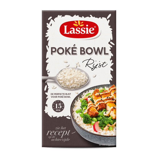 Foto van Lassie Rijst poke bowl op witte achtergrond
