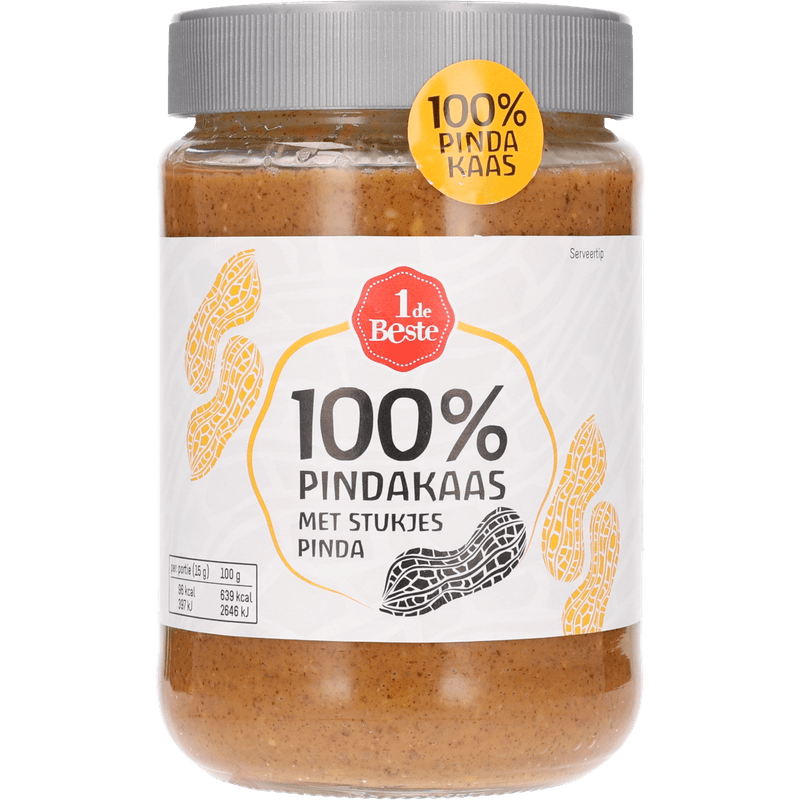 1 De Beste 100% pindakaas met stukjes pinda