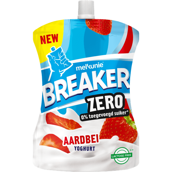 Foto van Melkunie Breaker zero aardbei op witte achtergrond