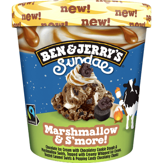 Foto van Ben & Jerry's Sundae marshmallow & s'more! op witte achtergrond