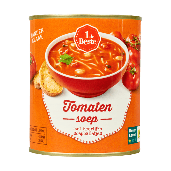 Foto van 1 de Beste Tomatensoep op witte achtergrond