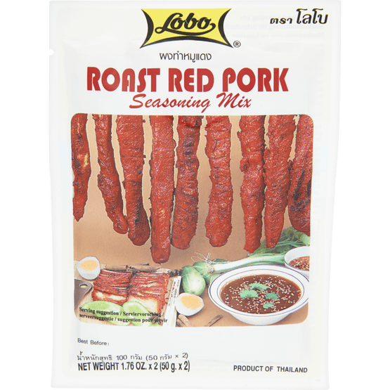 Foto van Lobo Kruidenpasta char siu varkensvlees op witte achtergrond