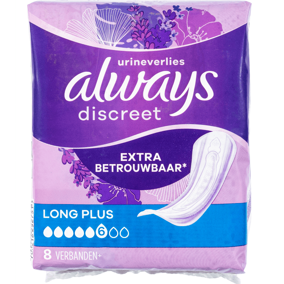 Foto van Always Discreet verband urineverlies long plus op witte achtergrond