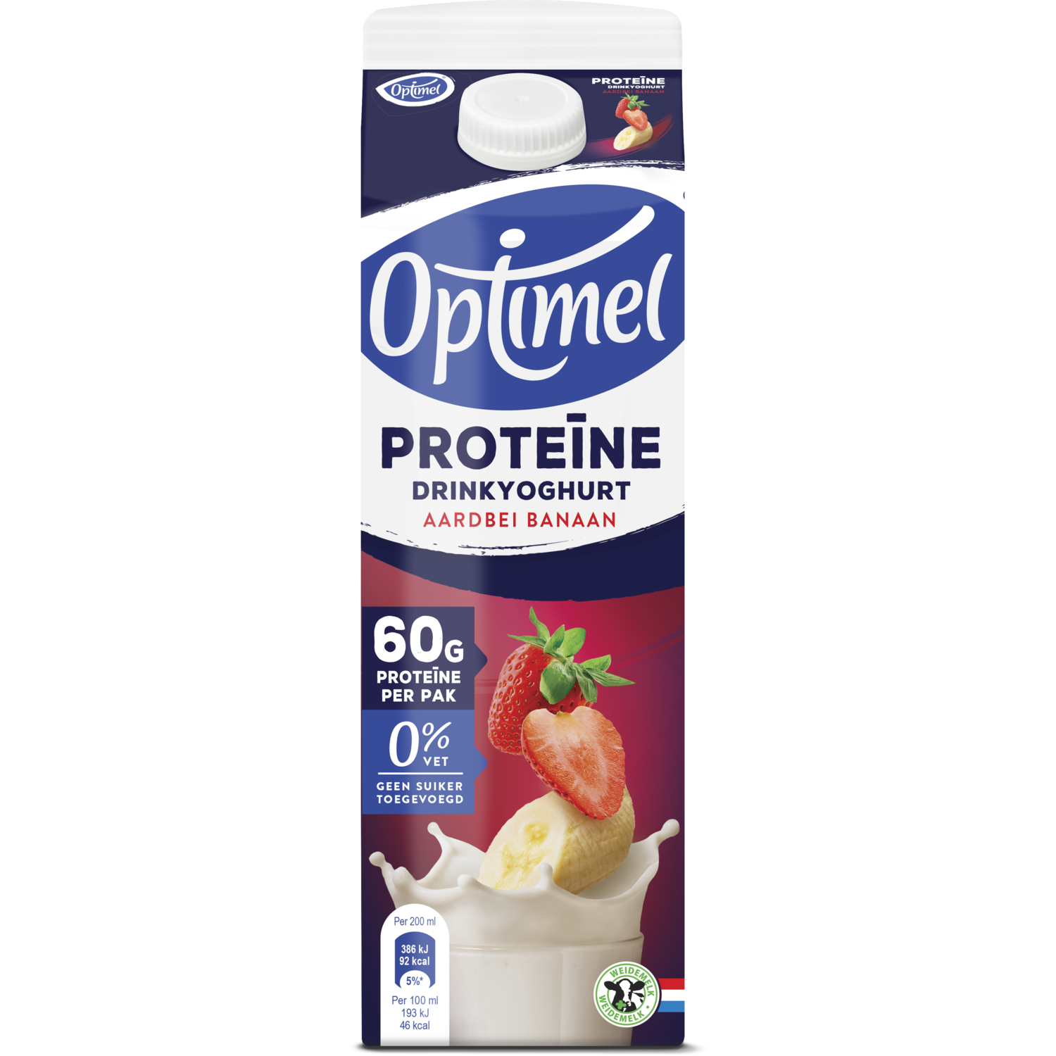 Optimel Proteïne Drinkyoghurt Aardbei Banaan 0% Vet 2 x 1L