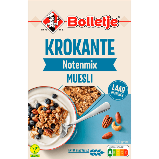 Foto van Bolletje Krokante muesli notenmix op witte achtergrond