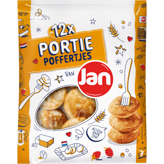 Foto van Jan Poffertjes portie 12 stuks op witte achtergrond