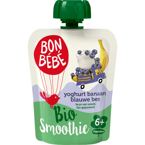 Smoothy bio yoghurt-banaan-blauwe bes