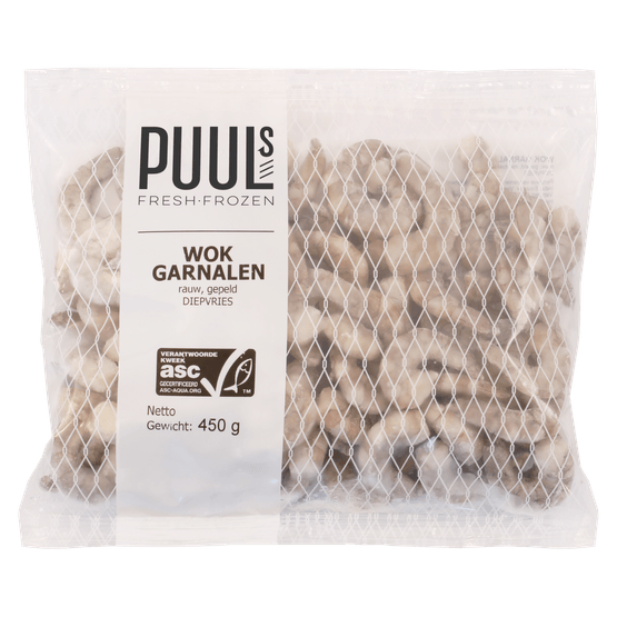 Foto van Klaas Puul Wokgarnalen rauw op witte achtergrond