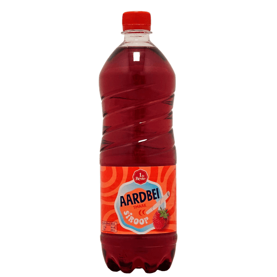 Foto van 1 de Beste Limonadesiroop aardbei op witte achtergrond
