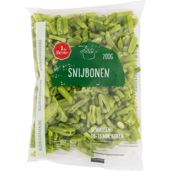 Foto van 1 de Beste Snijbonen gesneden kleinverpakking op witte achtergrond