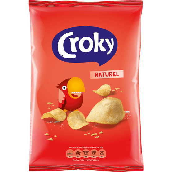 Foto van Croky Chips naturel op witte achtergrond