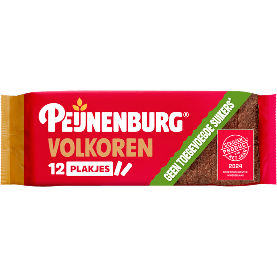 Foto van Peijnenburg Ontbijtkoek volkoren geen suiker toegevoegd gesneden op witte achtergrond