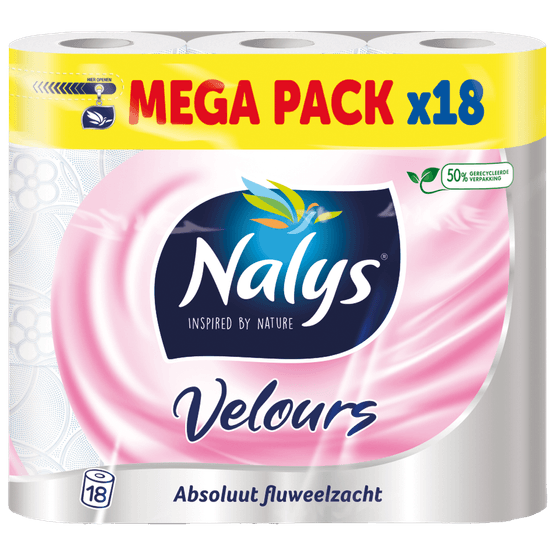 Foto van Nalys Toiletpapier 18 rollen velours op witte achtergrond