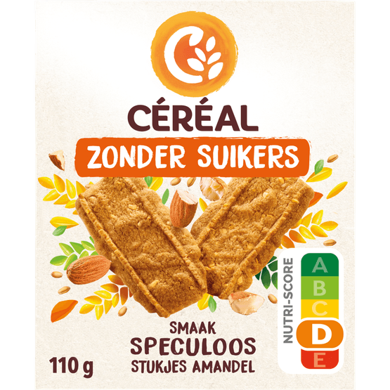 Foto van Céréal Koekjes speculoos & stukjes amandel op witte achtergrond