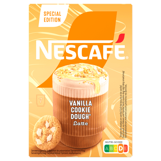 Foto van Nescafé Oploskoffie vanille cookie dough latte op witte achtergrond