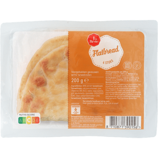 Foto van 1 de Beste Flatbread 4 stuks op witte achtergrond