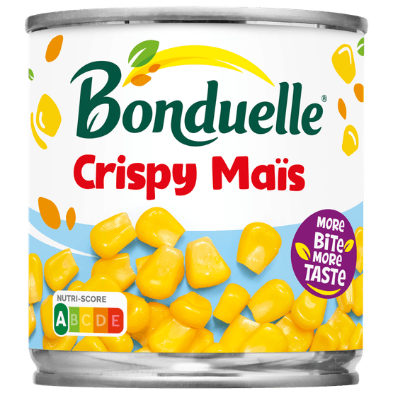 Foto van Bonduelle Crispy maïs op witte achtergrond