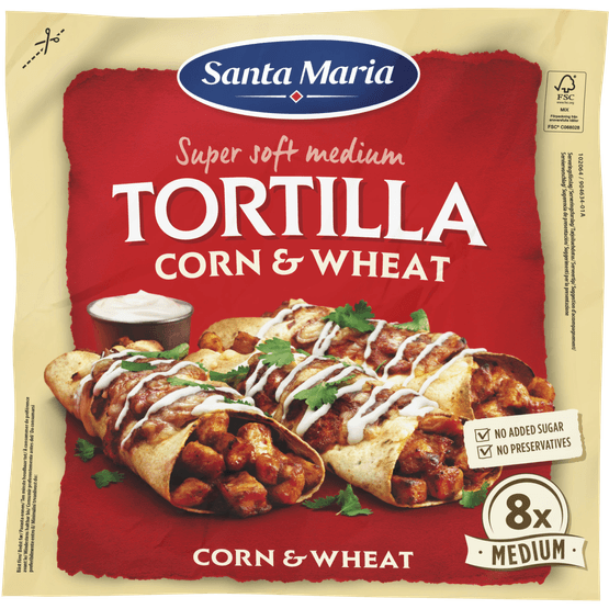 Foto van Santa Maria Tortilla corn-wheat 8 stuks op witte achtergrond