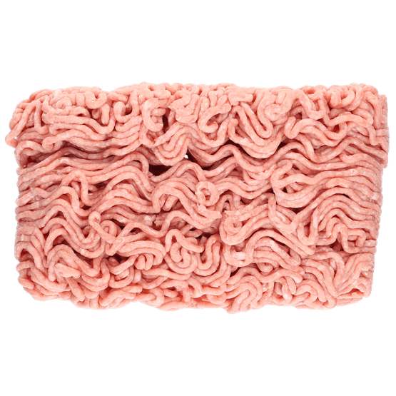 Foto van Actie gemengd gekruid gehakt met plantaardig eiwit op witte achtergrond