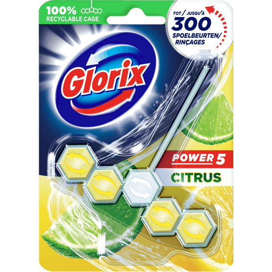 Foto van Glorix Toiletblok power citrus 5-ball op witte achtergrond