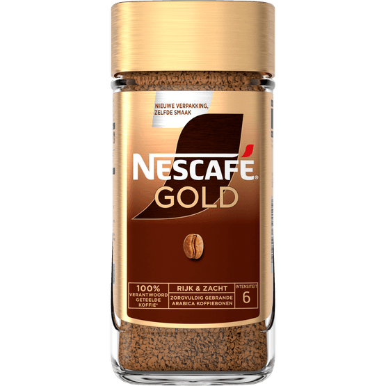 Foto van Nescafé Gold oploskoffie op witte achtergrond