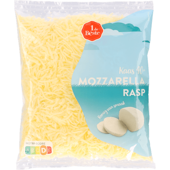 Foto van 1 de Beste Mozzarella rasp 40+ op witte achtergrond