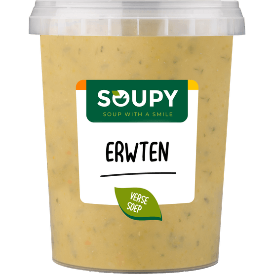 Foto van Soupy Erwtensoep vers op witte achtergrond