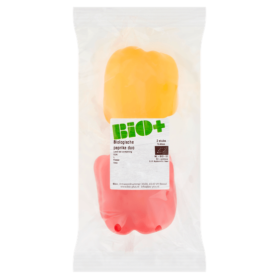 Foto van Bio+ Biologische paprika duo op witte achtergrond