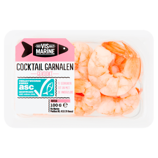 Foto van Vis Marine Cocktailgarnalen met staart op witte achtergrond
