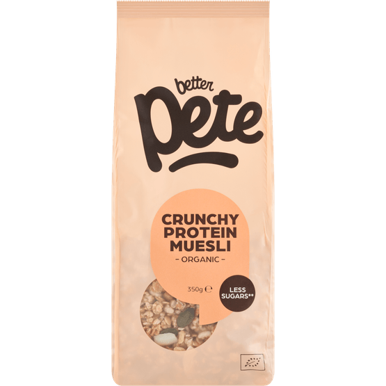 Foto van Better Pete Crunchy protein muesli op witte achtergrond