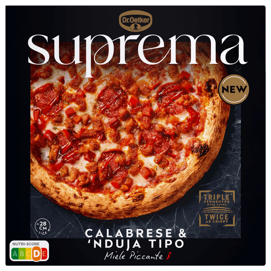 Foto van Dr. Oetker Suprema small pizza calabrese & nduja op witte achtergrond
