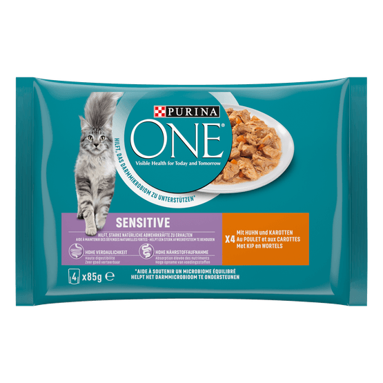 Foto van Purina One Kattenvoer sensitive kip 4 st. op witte achtergrond