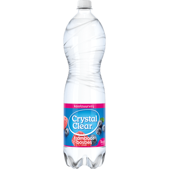Foto van Crystal Clear Framboos-bosbes koolzuurvrij op witte achtergrond